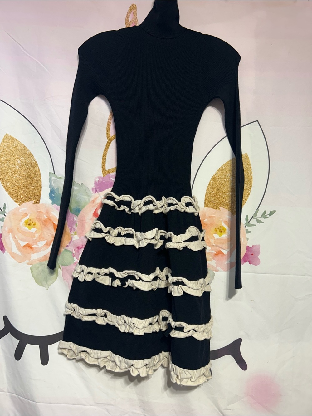 RED Valentino Black Ribbed Knit Top with Label Detail